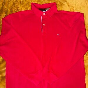 Tommy Hilfiger Men’s Long Sleeve Polo Shirt Red Size XL Classic Logo